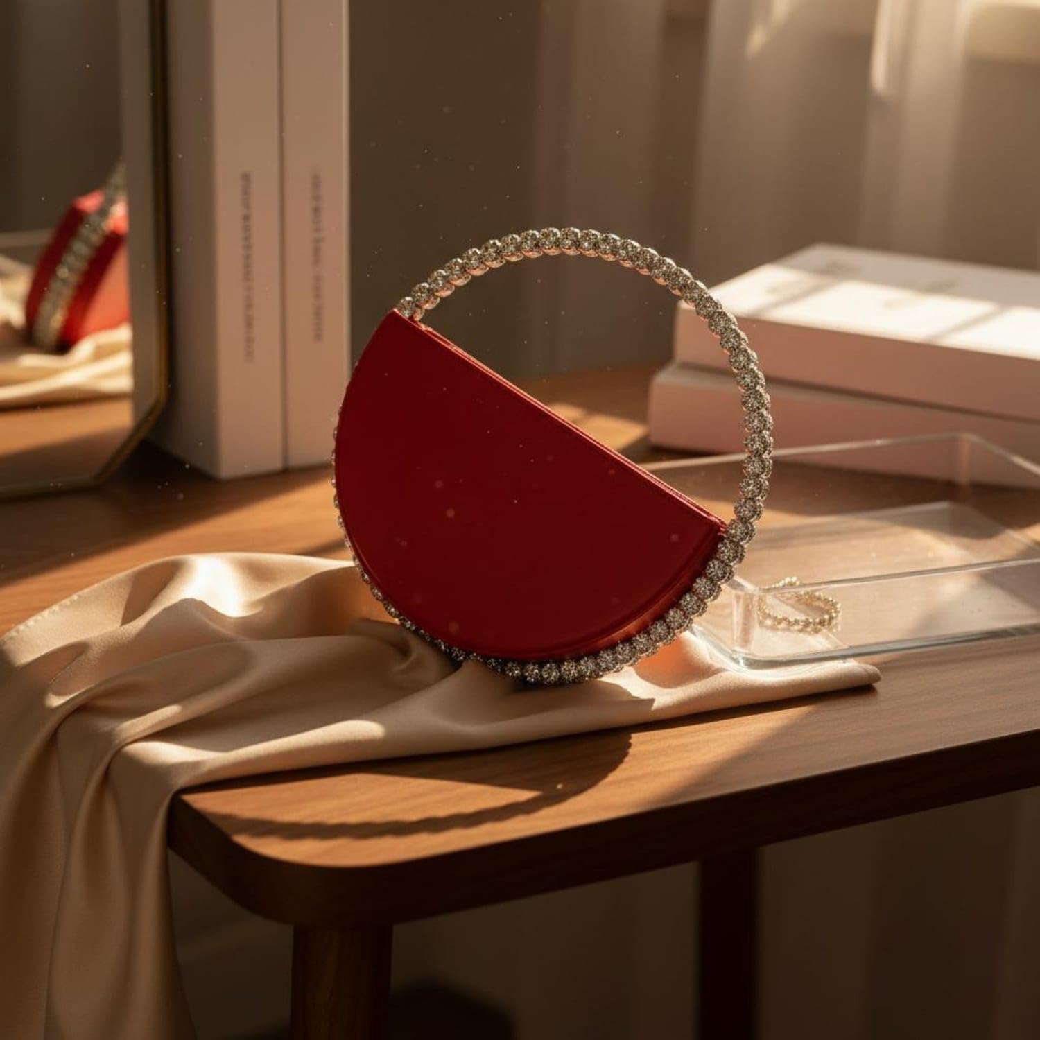 Elegant Rhinestone Circle Evening Clutch