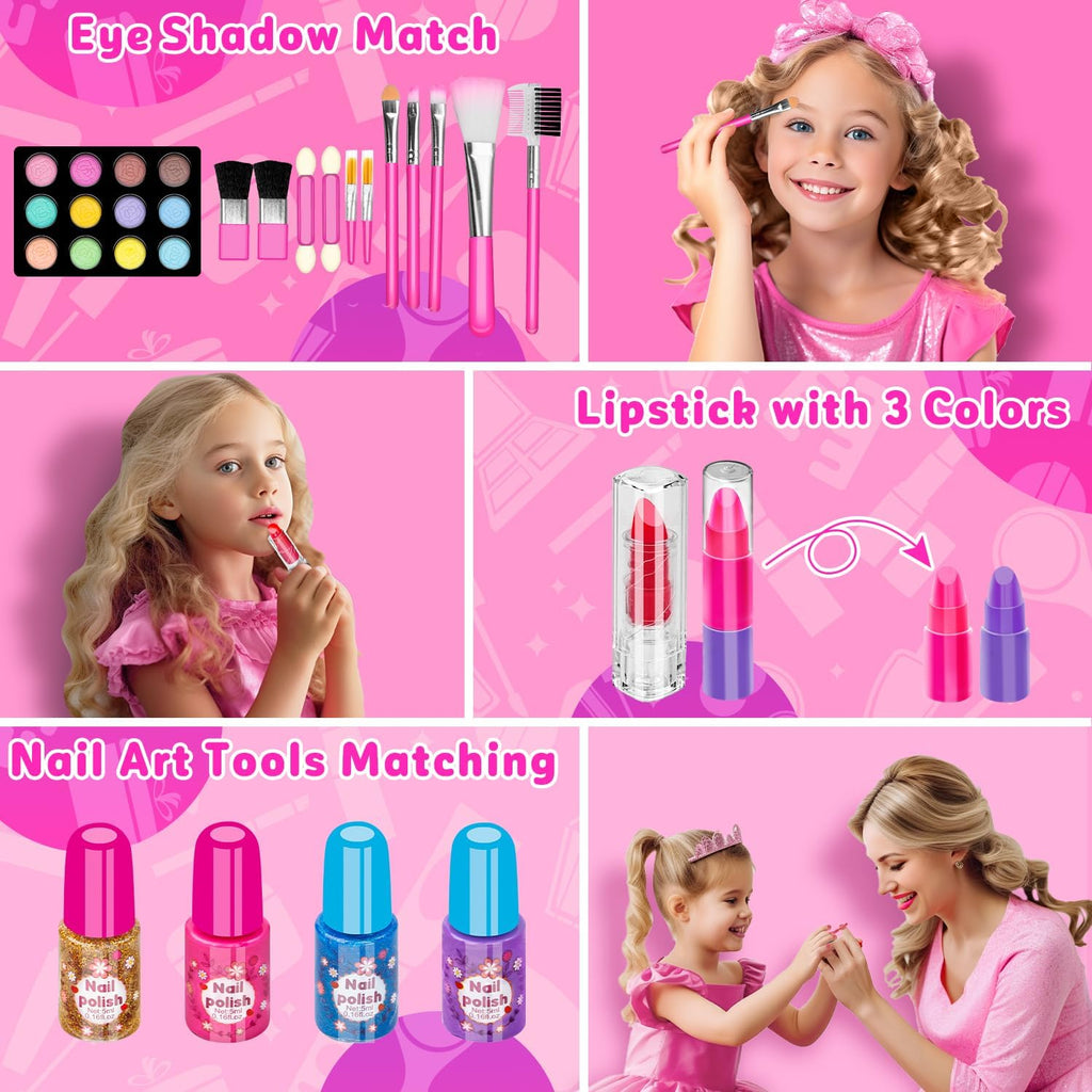 59 Pcs Kids Makeup Toys Kit for Girl, Non-Toxic Real Washable Pretend Set