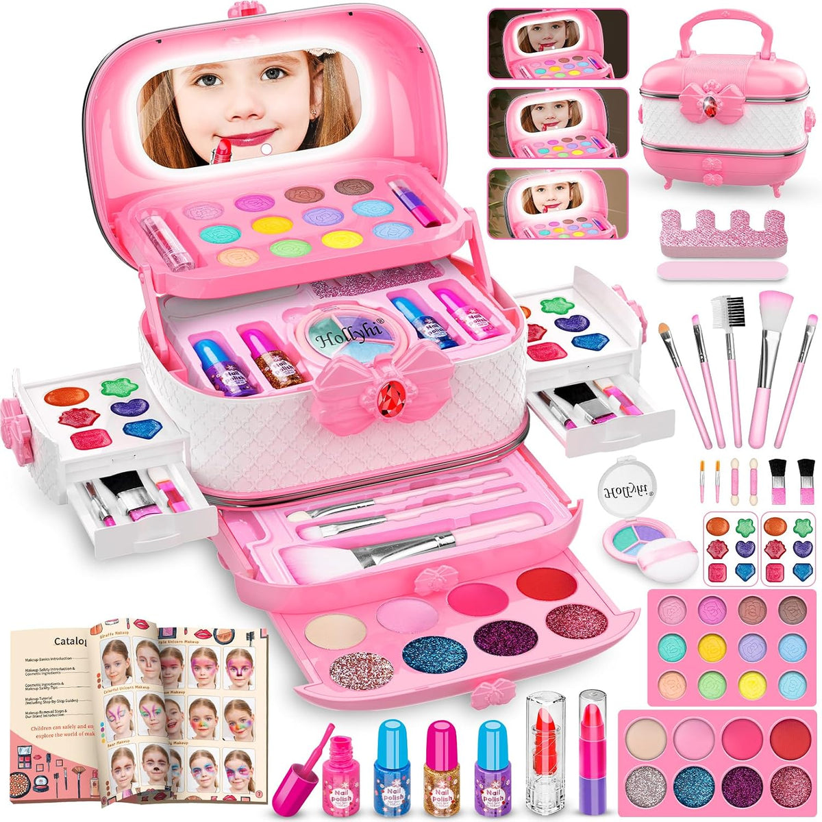 59 Pcs Kids Makeup Toys Kit for Girl, Non-Toxic Real Washable Pretend Set