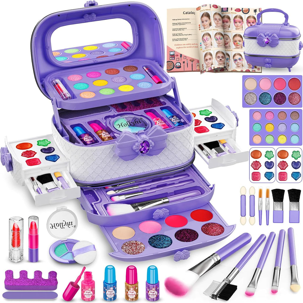 59 Pcs Kids Makeup Toys Kit for Girl, Non-Toxic Real Washable Pretend Set