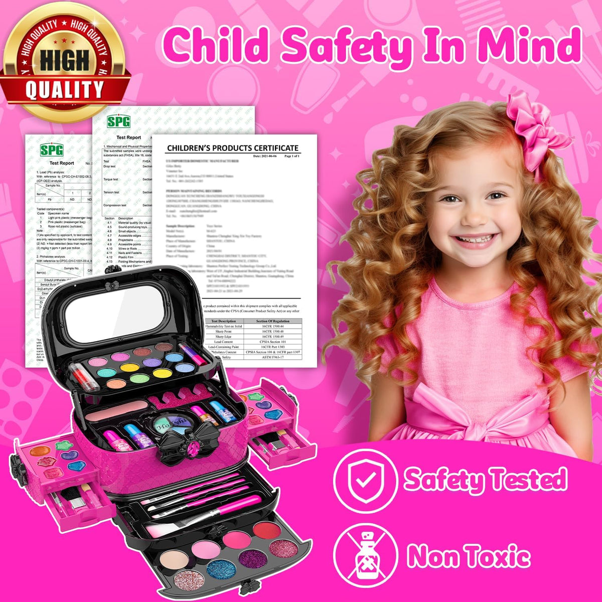 59 Pcs Kids Makeup Toys Kit for Girl, Non-Toxic Real Washable Pretend Set